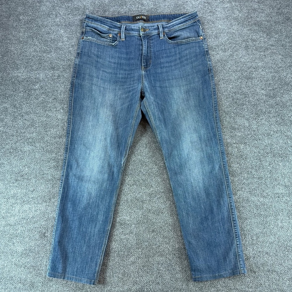 DUER L2X Athletic Straight Jeans Mens 36x32 Blue Performance Denim Pants Casual